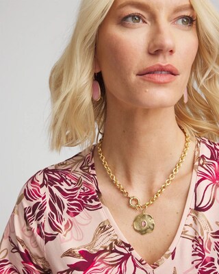 Gold and Pink Medallion Necklace click to view larger image.