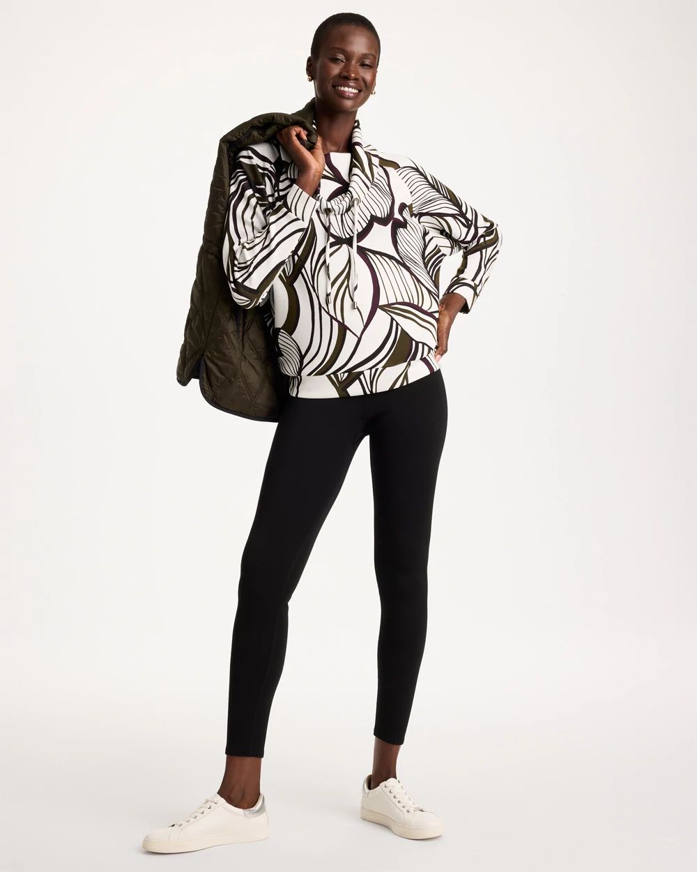 Zenergy® Soft Leaf Print Cowlneck Pullover click to view larger image.