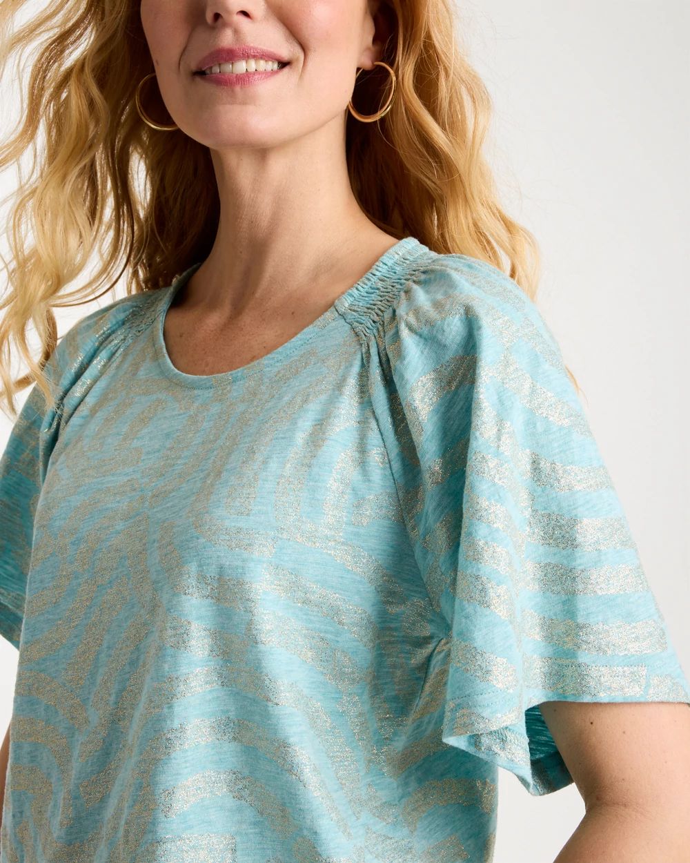 Cotton Foiled Shirred Tee