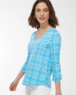 Ripple Print 3/4 Sleeve Slub Tee