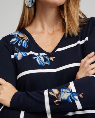 Spun Rayon Stripe V-neck Pullover click to view larger image.