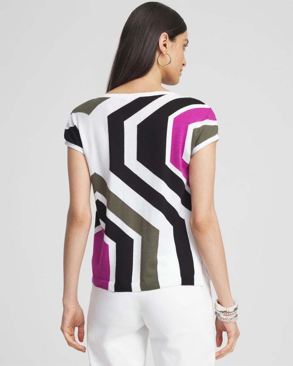 Intarsia Cap Sleeve Pullover Sweater