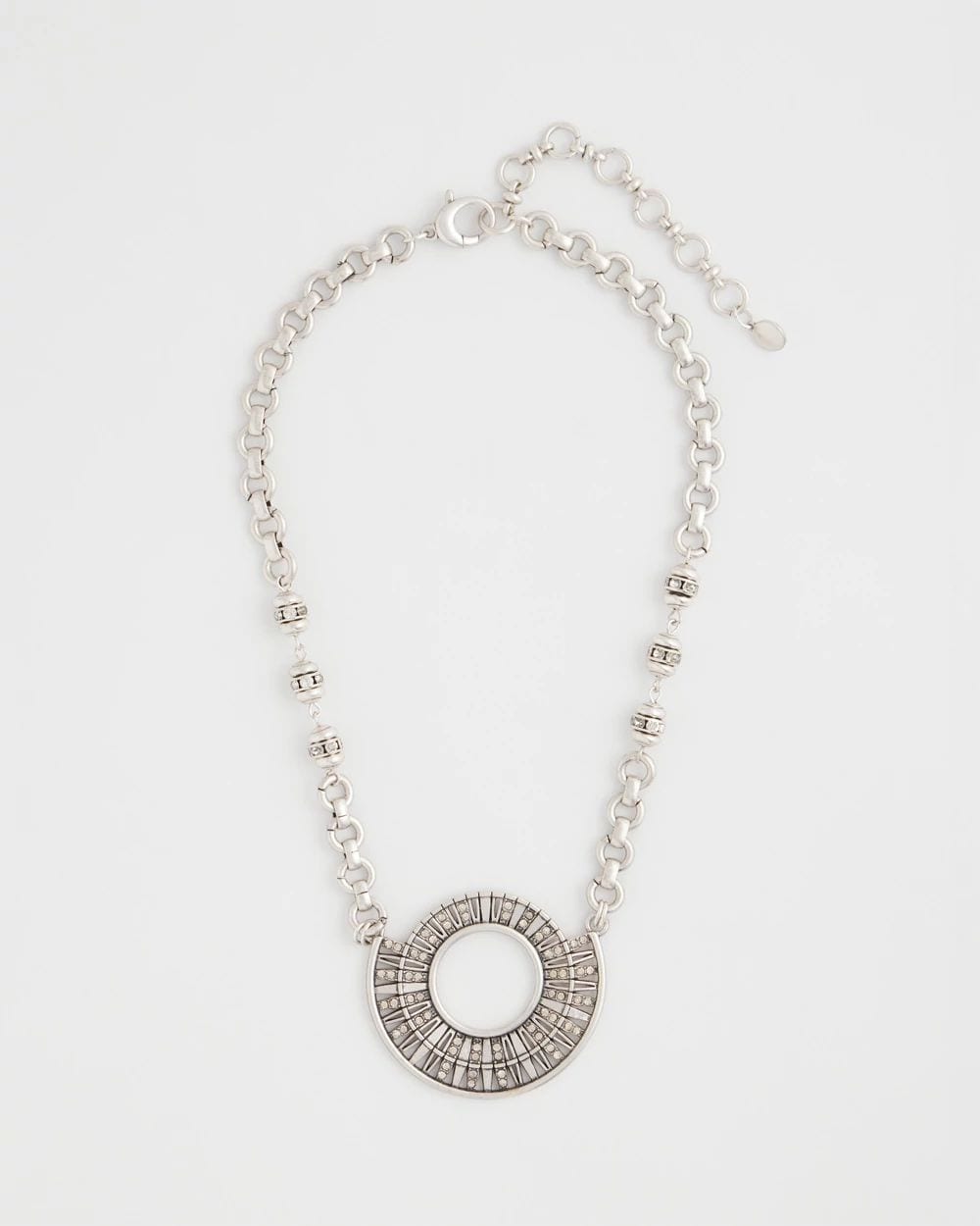 Sparkling Silvertone Circle Pendant Necklace