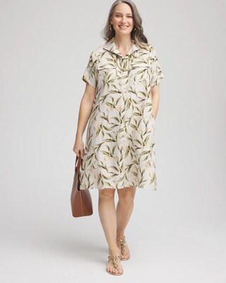 Leaf Print Linen Shirtdress click to view larger image.