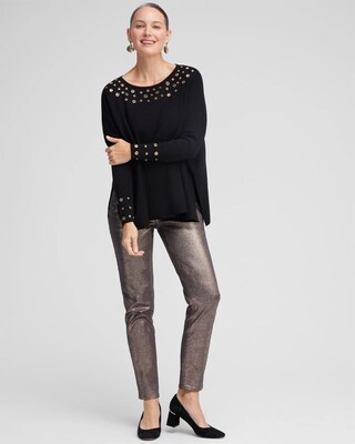 Grommet Detail Sweater Poncho click to view larger image.