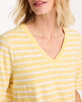 Striped Cotton Slub V-Neck Tee click to view larger image.