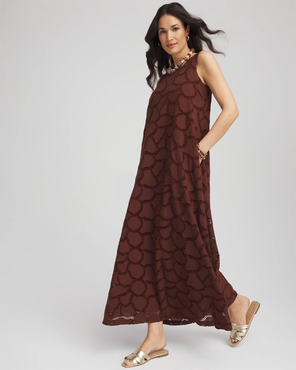 Eyelet Cutout Maxi Tank Dress