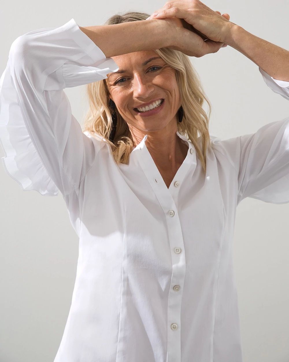 Poplin Ruffle Sleeve Shirt