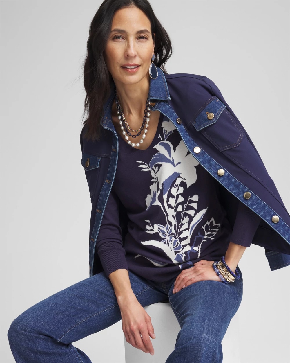 Long Sleeved Wildflower Intarsia Pullover