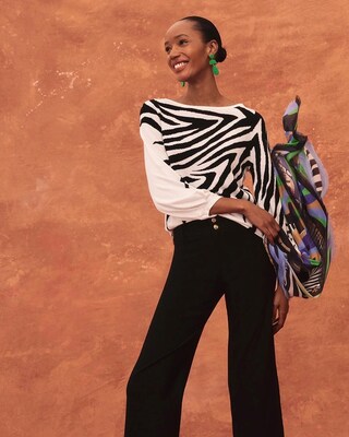 Zebra Jacquard Pullover Sweater