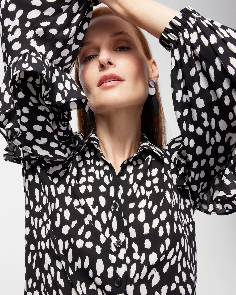 Ruffle Dot Print Shirt
