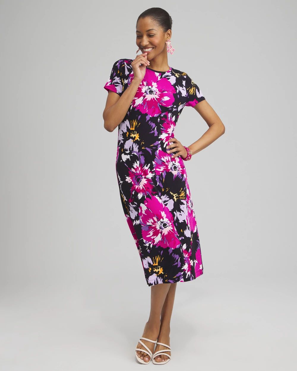 Travelers™ Floral Cap Sleeve Midi Dress