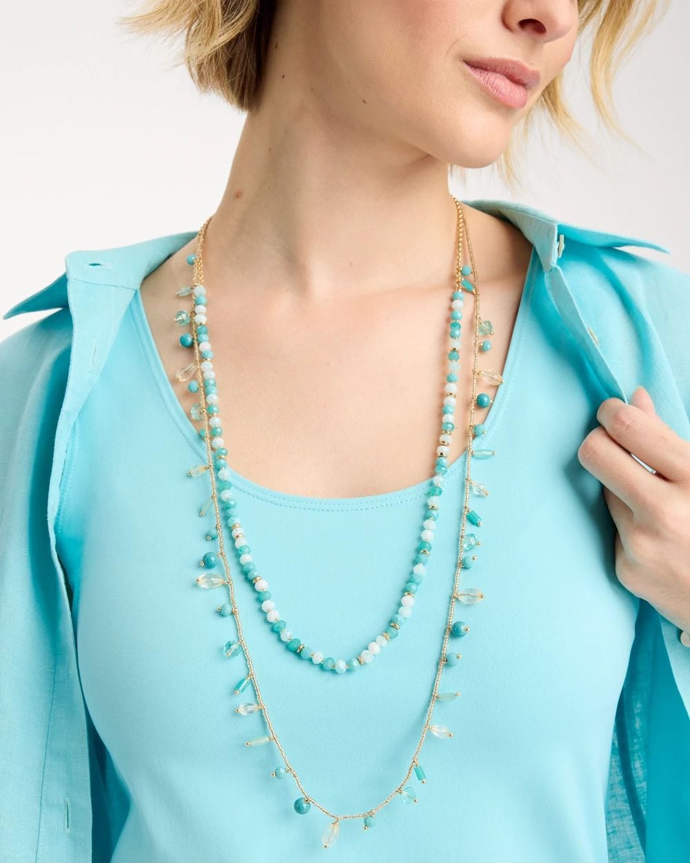 Multi-Strand Aqua Layering Necklace