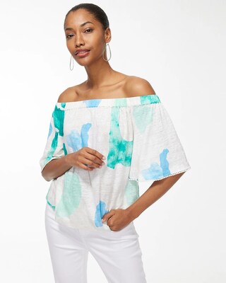 Linen Confetti Off-Shoulder Top