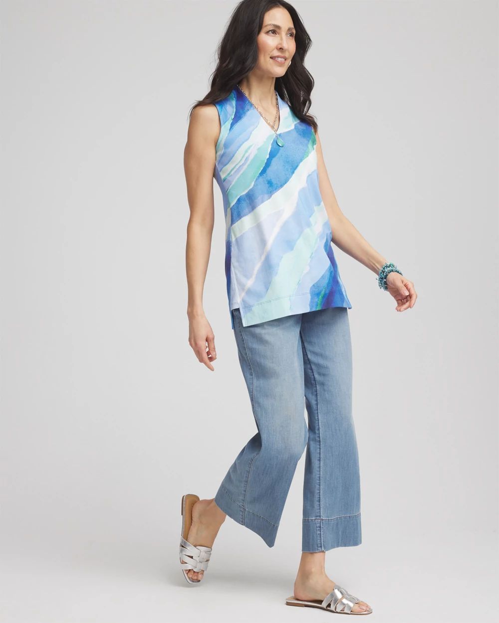 Ocean Pima Sleeveless V-Neck Tunic click to view larger image.
