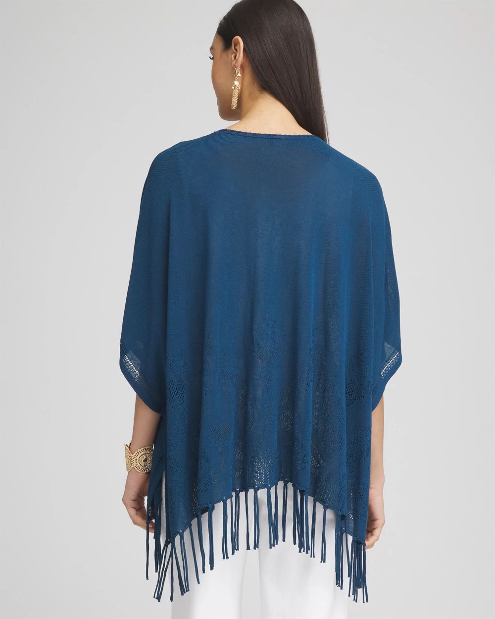 V-Neck Cutwork Placket Poncho