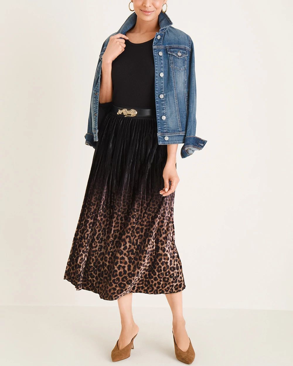 Animal-Print Pleated Midi Skirt
