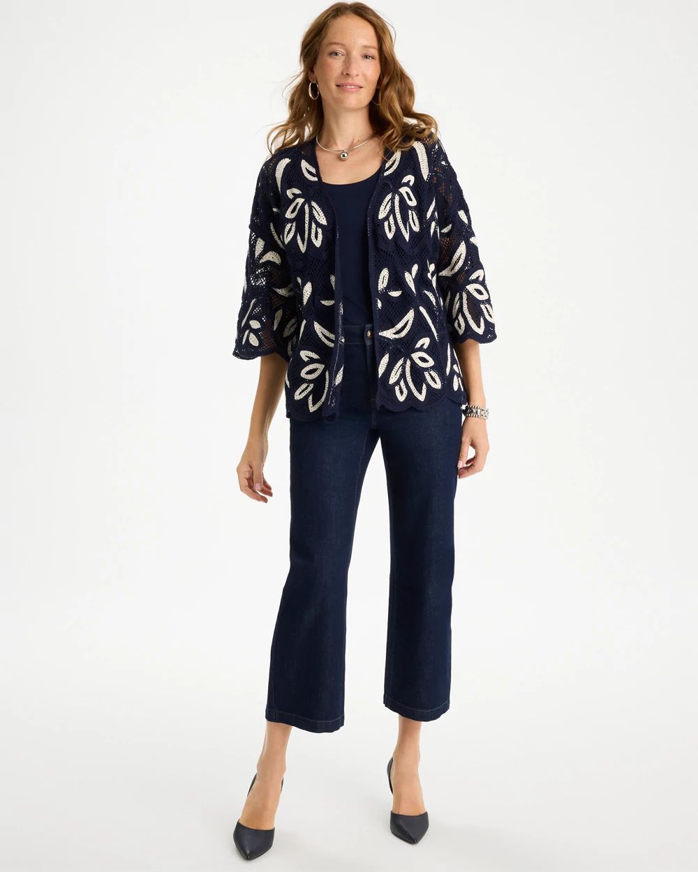 Woven Crochet Lace Contrast Kimono