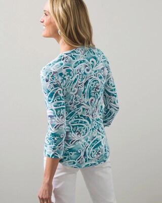 3/4 Sleeve Rib Detail Paisley Slub Tee