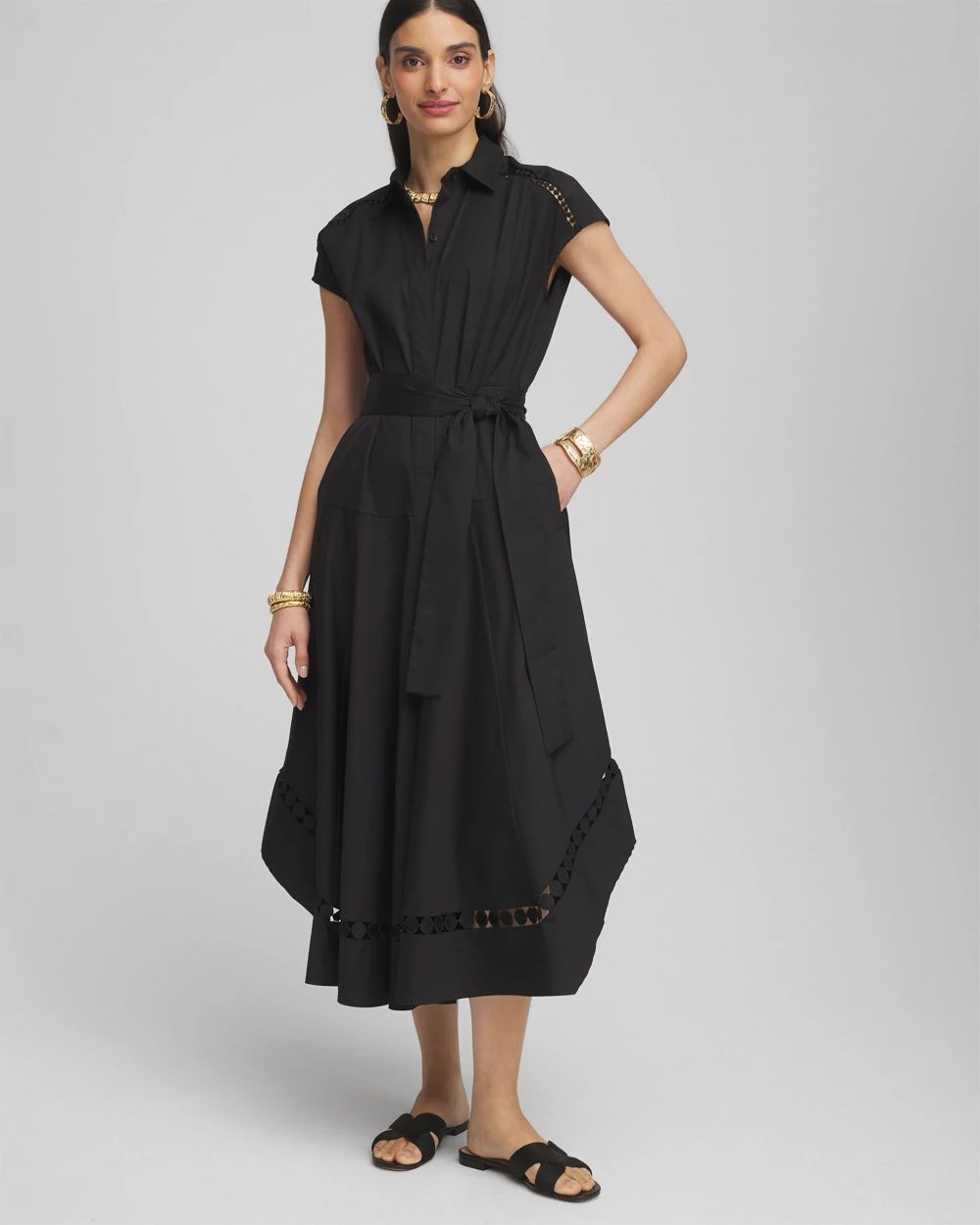 Poplin Circle Trim Maxi Shirtdress