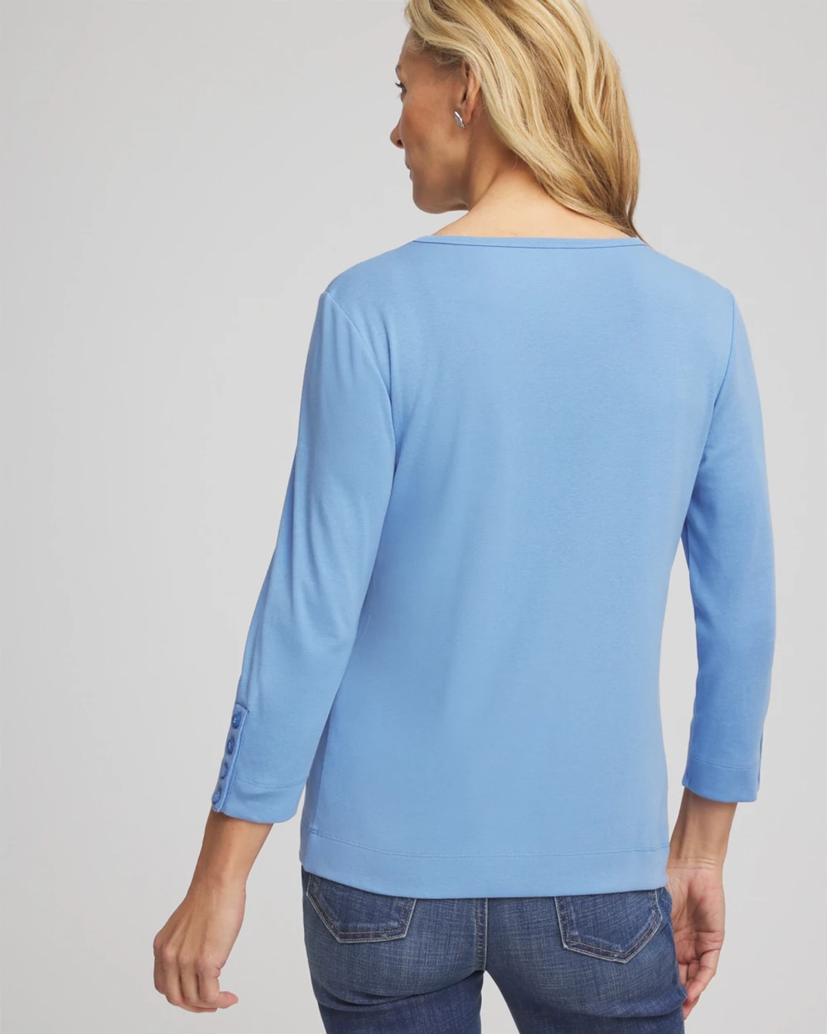 Chico's Pima Cotton Crewneck Button Tee In Tidal Blue