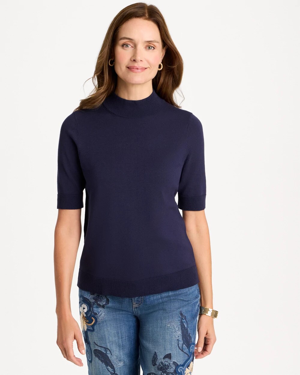Chico's Ella Mockneck Elbow-sleeve Sweater In Blue In Passport Blue
