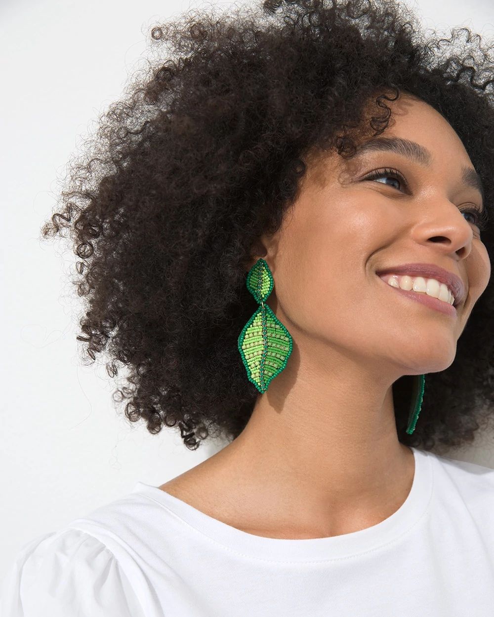 Seed Bead Leaf Drop Earrings