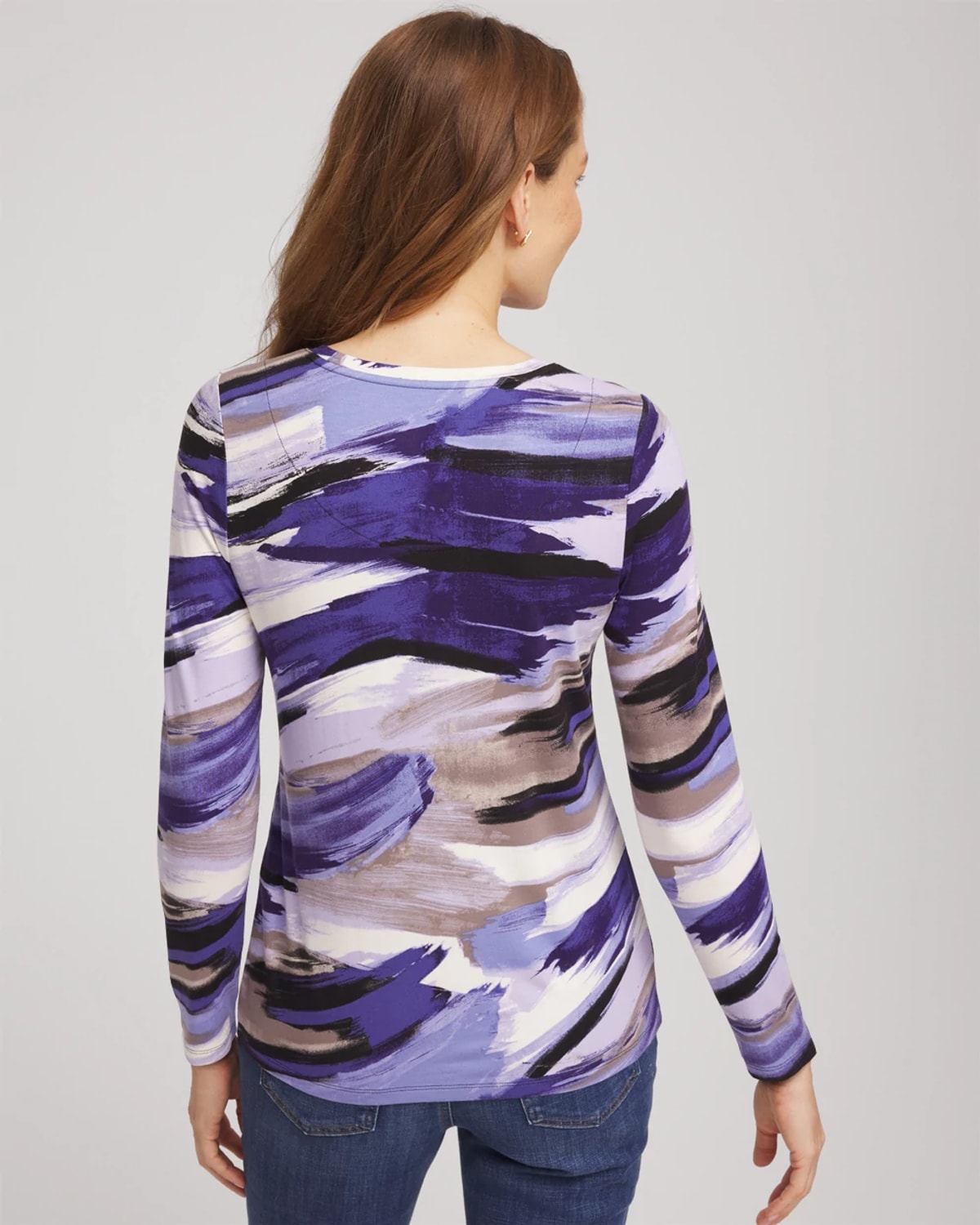 Chico's Touch Of Cool Crewneck Layering Tee In Black In Purple