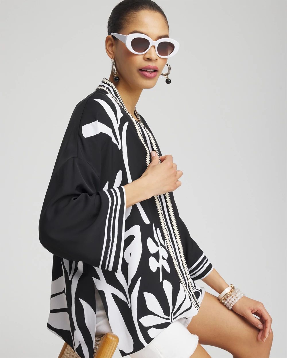 Black & White Floral Kimono