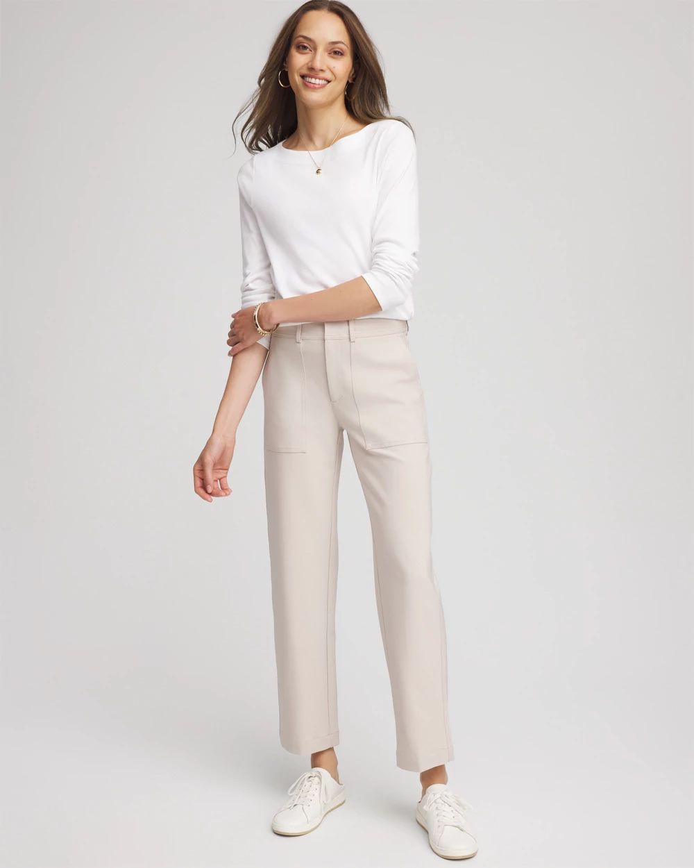 Bi-Stretch Straight Cropped Ankle Pants