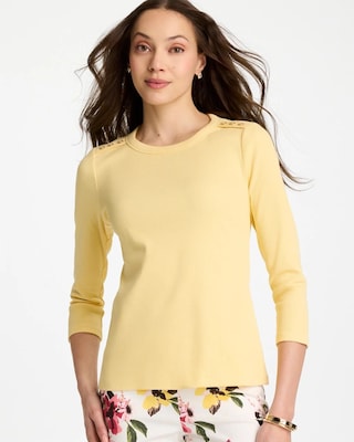 Ribbed Button Crewneck Tee