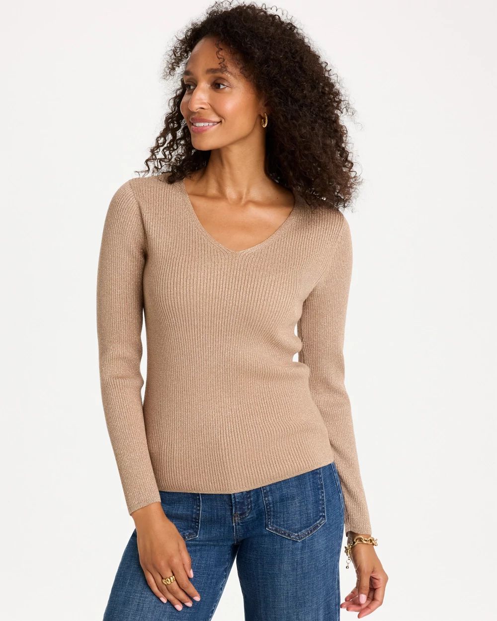 Ella Ribbed V-Neck Pullover Sweater