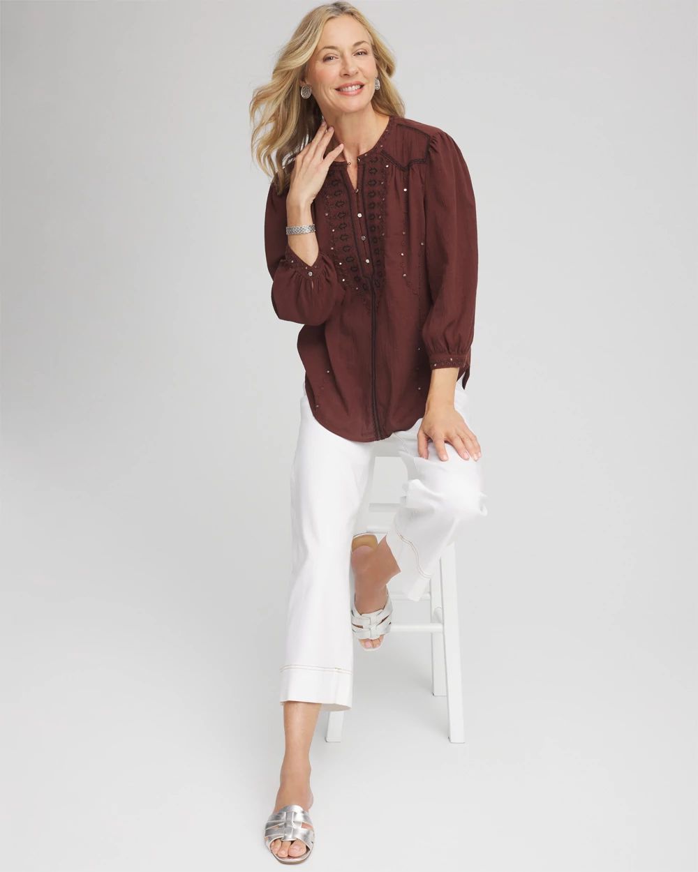 Embroidered Crinkle-Cotton Blouse