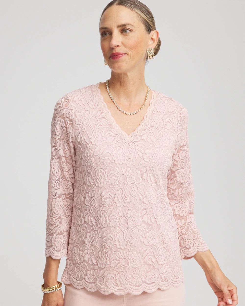 Lace Scallop-Hem Knit Tee