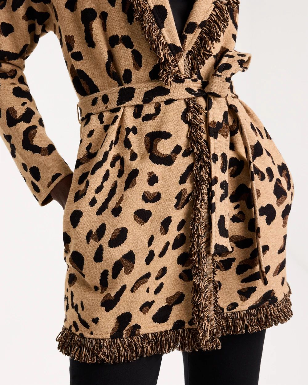Prestige Animal Fringed Belted Cardigan click to view larger image.