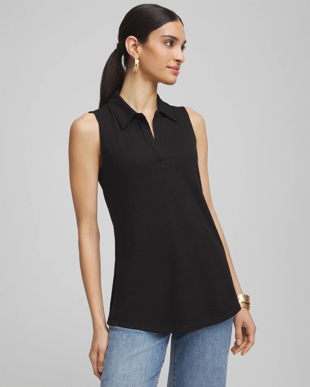 Slub Sleeveless Collared Tunic, photo 1 of 4