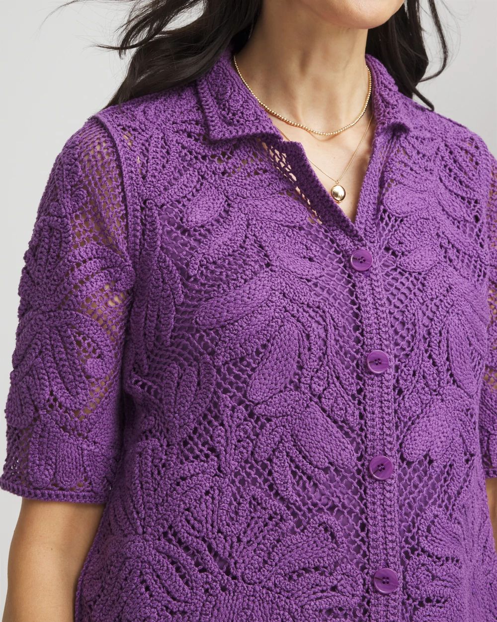 Palm-Frond Crochet-Lace Shacket
