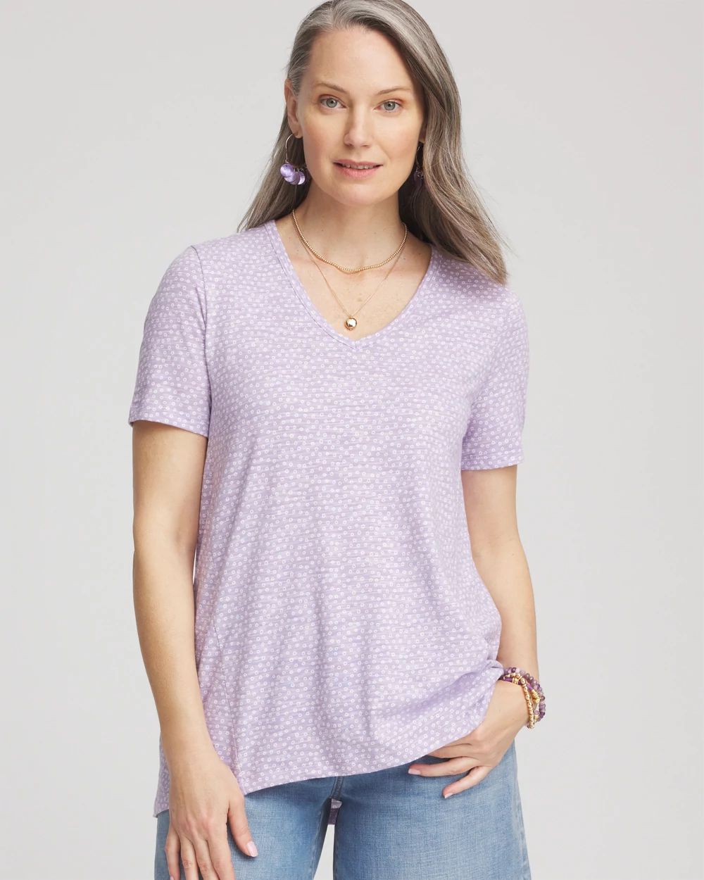 Polka-Dot Short Sleeve Forward Seam Tee