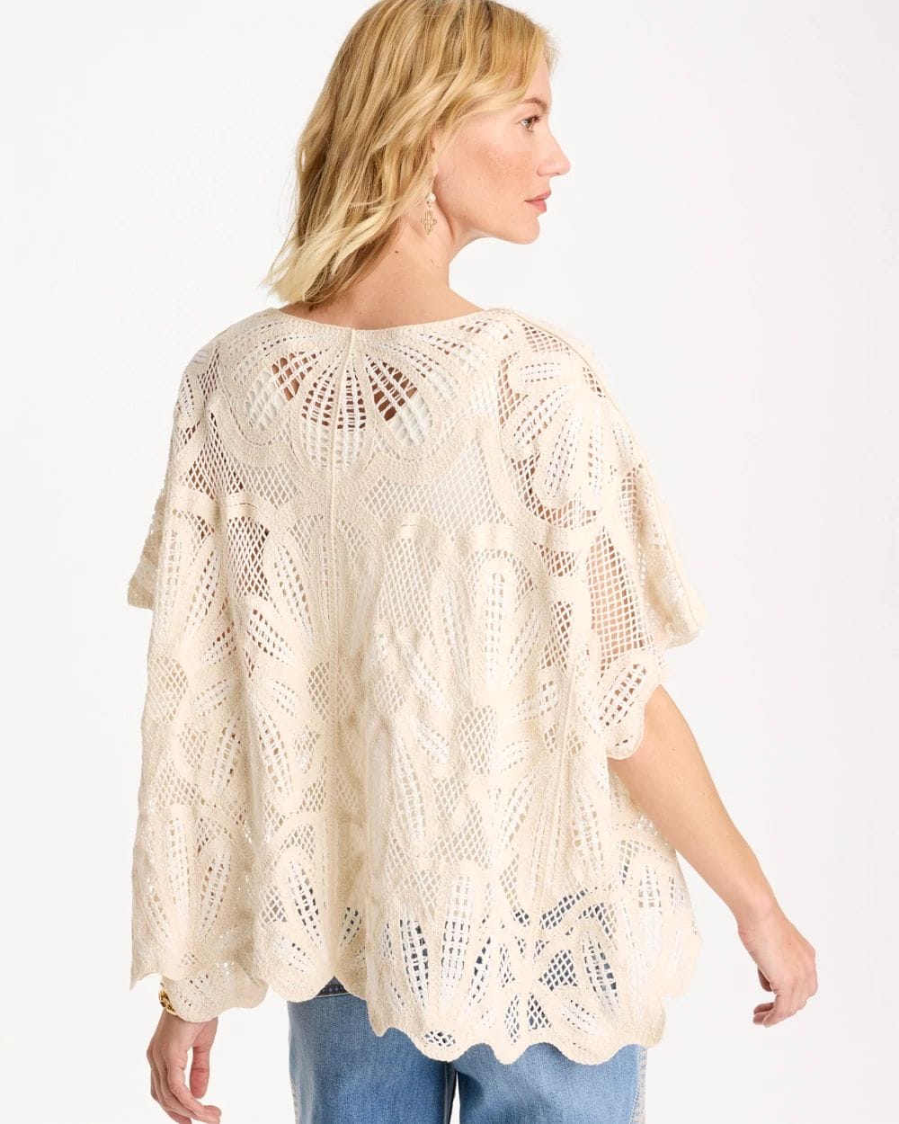 Woven Cotton-Blend Crochet Lace Poncho