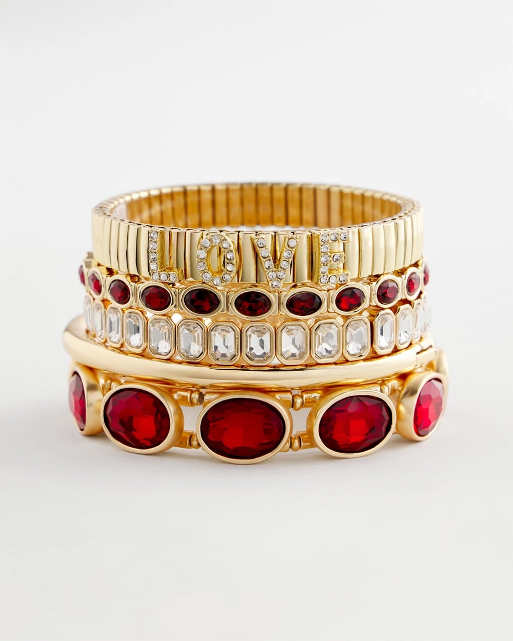 Red Faceted Gem Stretch Cuff Bracelet