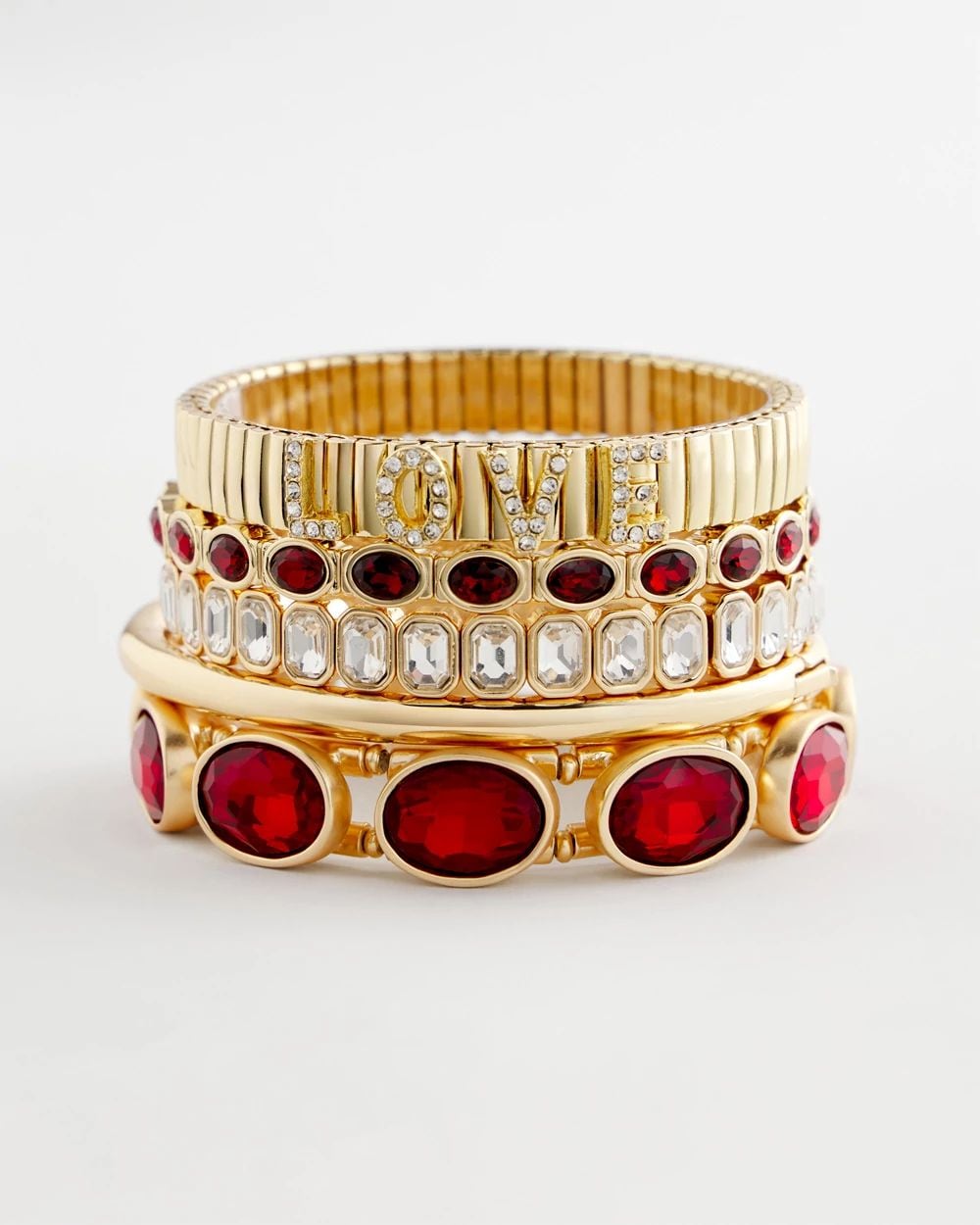Large Red Faceted Gem Stretch Cuff Bracelet click to view larger image.
