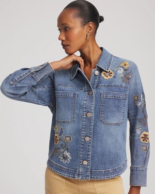 Embroidered Cropped Denim Jacket click to view larger image.