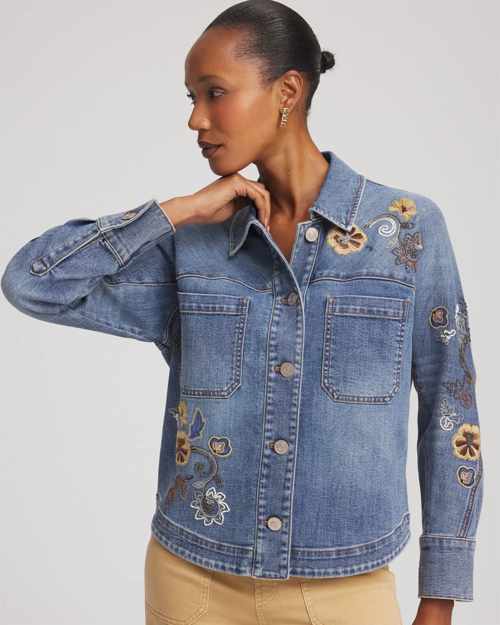 Embroidered Cropped Denim Jacket