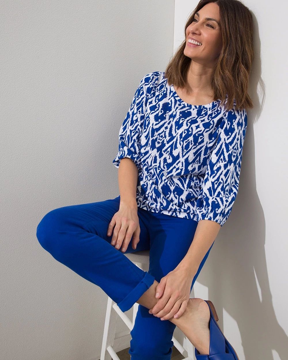 Ikat 3/4 Puff Sleeve Slub Tee