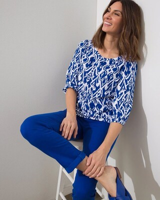 Ikat 3/4 Puff Sleeve Slub Tee