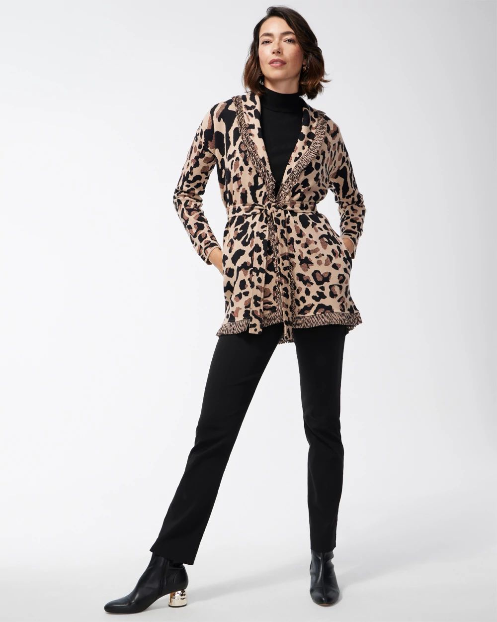 Animal Print Fringe Cardigan