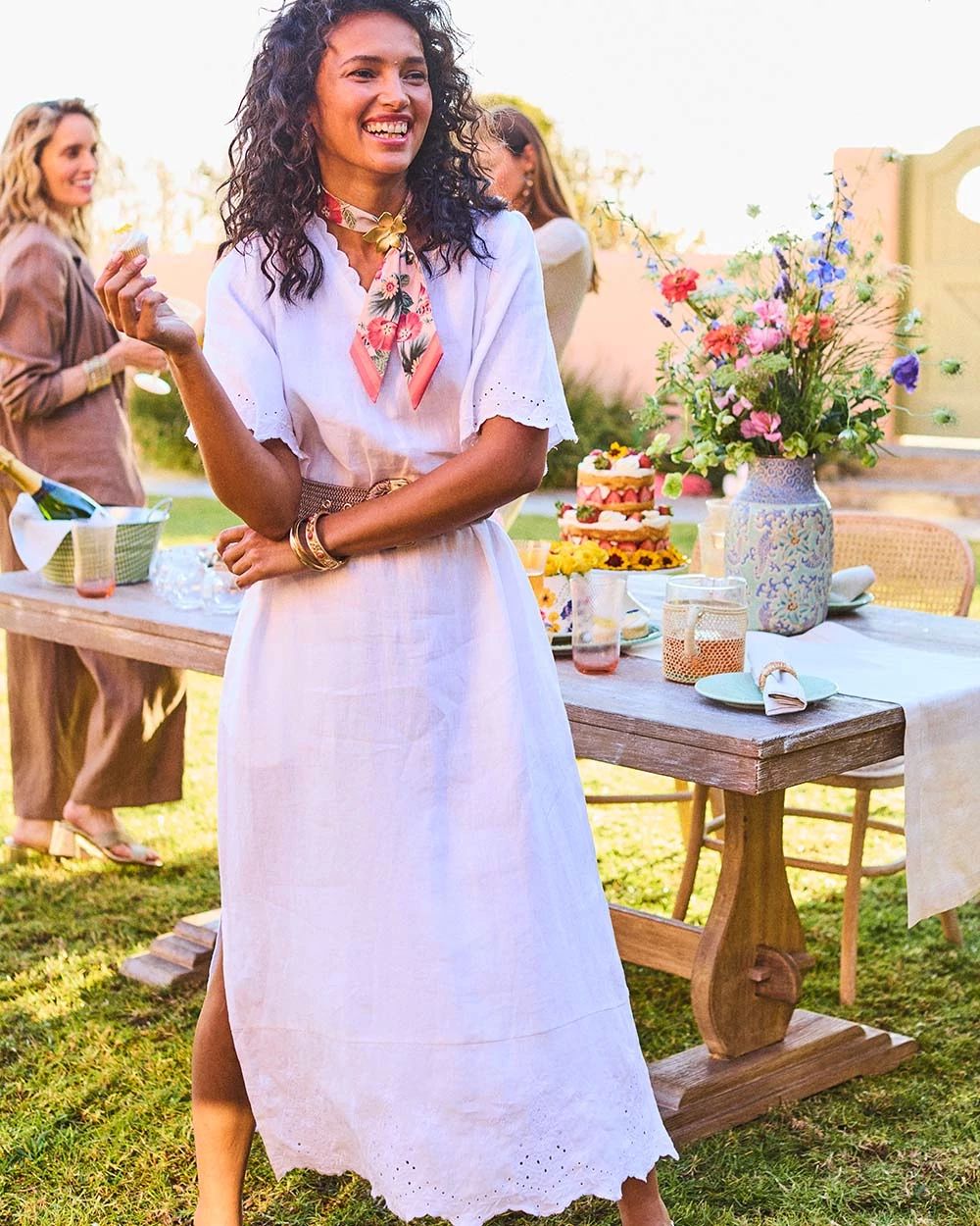 Linen V-Neck Cutout Maxi Dress