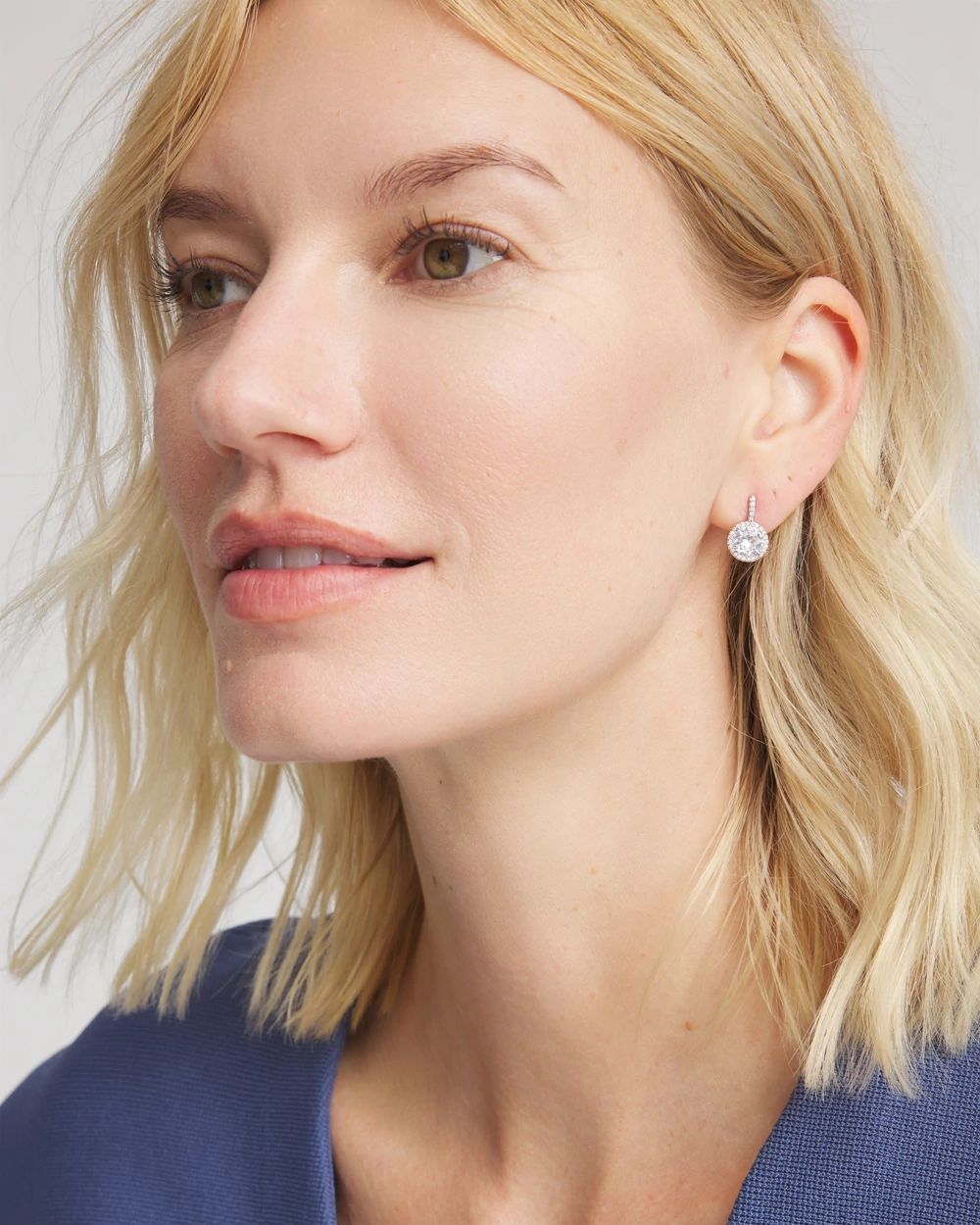 Silvertone Bezel Set Cubic Zirconia Halo Earrings