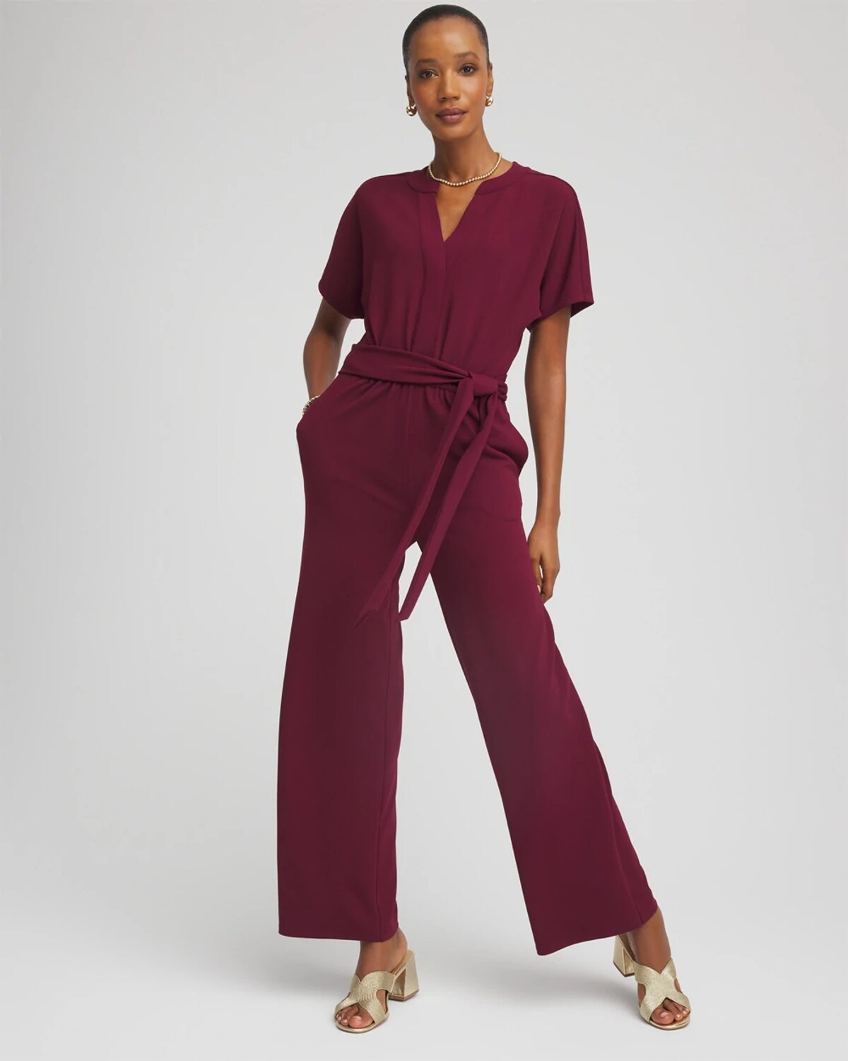 Chico's Belted Dolman-sleeve Jumpsuit In Deep Chianti In Burgundy