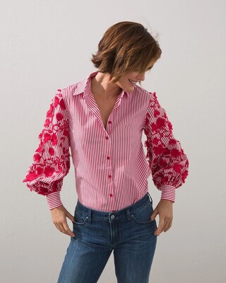 3D Embroidered Poplin Stripe Shirt